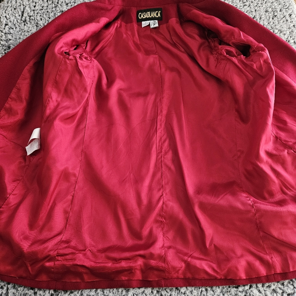 Casablanca Vintage Red Wool Blazer Sz 8 10 Double Breasted Gold Buttons Women's - Picture 7 of 14